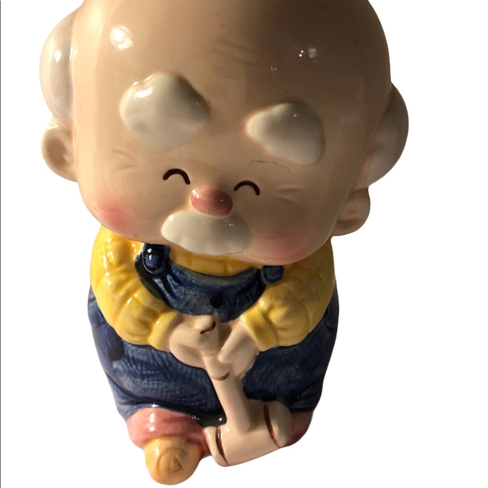 Rare Vintage Coin Bank Cute Elderly Man Made In Japan